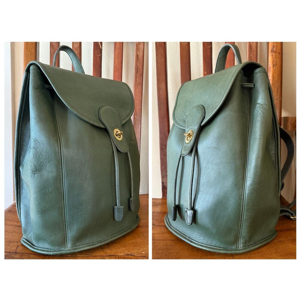 Vintage Coach 9943 Bottle Green Leather Backpack XL USA Turnlock Rucksack - Picture 7 of 17